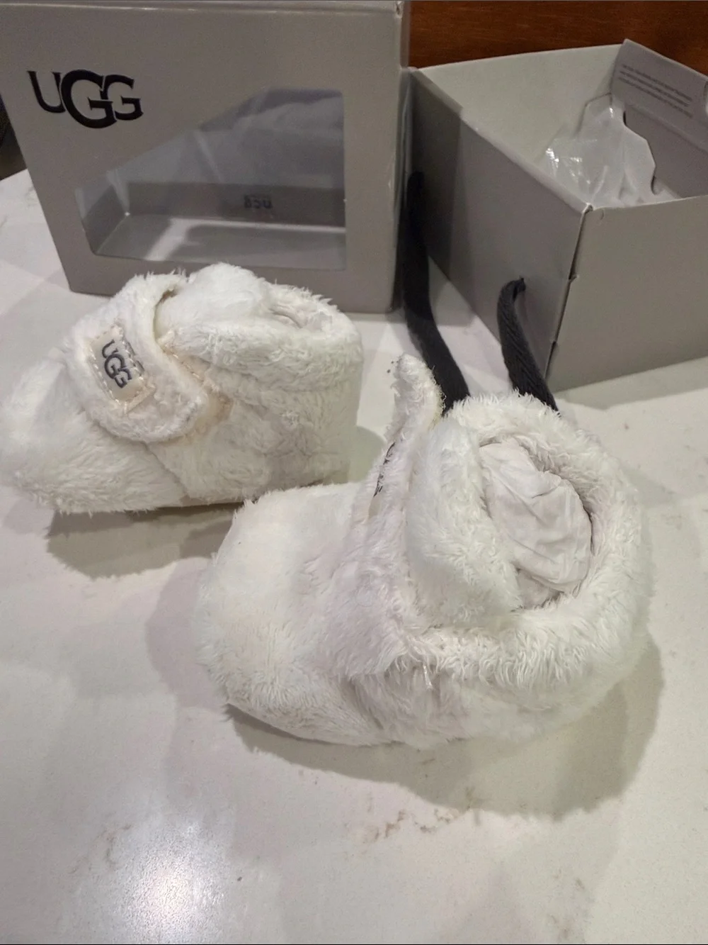 UGG Cream Plush Infant Booties with Hook-and-Loop Strap
